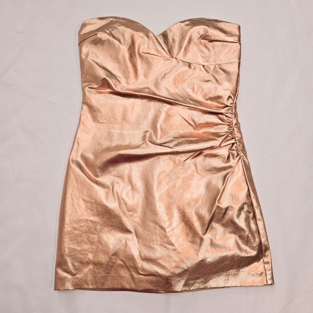 NWOT Zara Rose Gold Melltalic Mini Strapless Skort Dress - MED